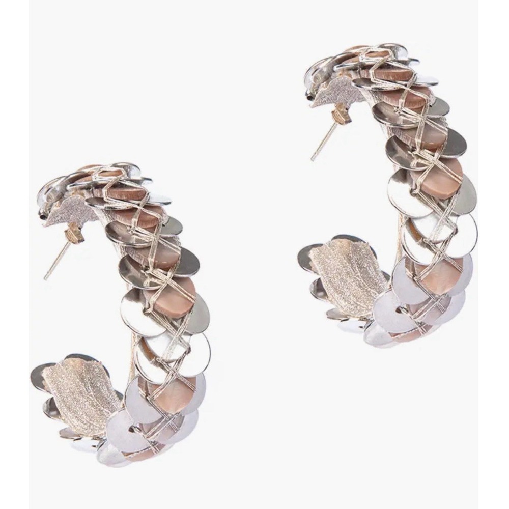 NWT Deepa Gurnani Acacia Hoop Earrings Smooth Discs Beads Crystals Mother Pearl